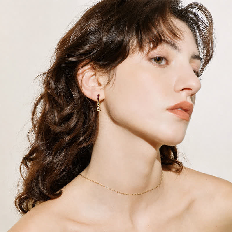 TaleClasp Burgundy Gold Tone Quilted Drop Hoop Earrings - image 2