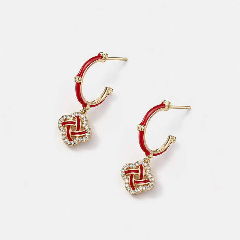 TaleClasp Red Clover Drop Hoop Earrings - image 3