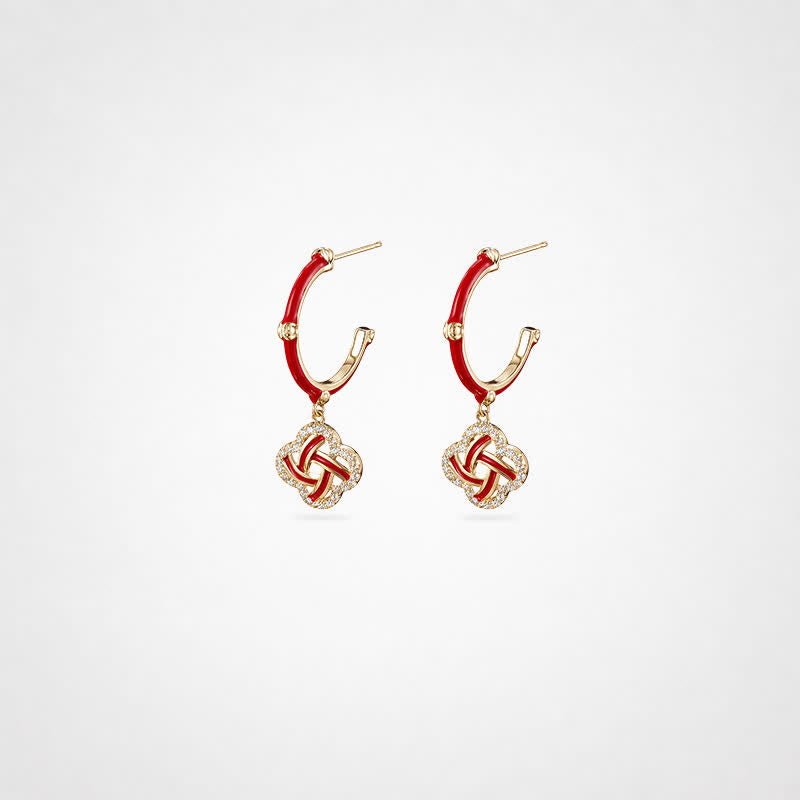 TaleClasp Red Clover Drop Hoop Earrings - Red - image 0