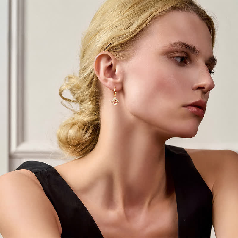 TaleClasp Red Clover Drop Hoop Earrings - image 2