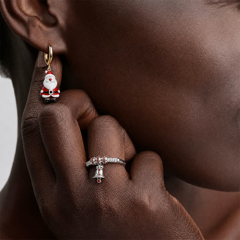 TaleClasp Santa Christmas Tree Asymmetrical Hoop Drop Earrings - image 1