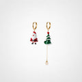 TaleClasp Santa Christmas Tree Asymmetrical Hoop Drop Earrings - Multicolor - image 0