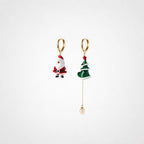 TaleClasp Santa Christmas Tree Asymmetrical Hoop Drop Earrings - Multicolor - image 0