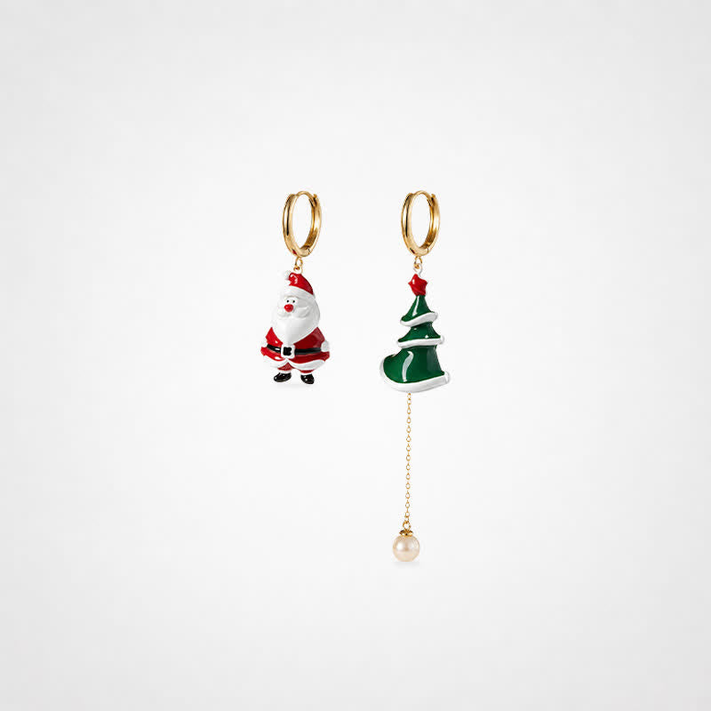 TaleClasp Santa Christmas Tree Asymmetrical Hoop Drop Earrings - Multicolor - image 0