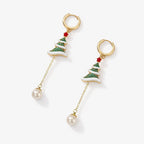 TaleClasp Snowy Christmas Tree Pearl Drop Hoop Earrings - image 3