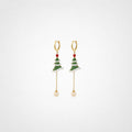 TaleClasp Snowy Christmas Tree Pearl Drop Hoop Earrings - Green - image 0