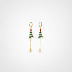 TaleClasp Snowy Christmas Tree Pearl Drop Hoop Earrings - Green - image 0