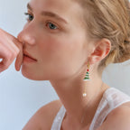 TaleClasp Snowy Christmas Tree Pearl Drop Hoop Earrings - image 2