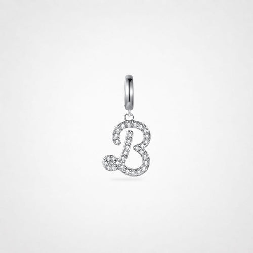 TaleClasp Elegant Script Letter B Silver Tone Initial Charm - Silver - image 0