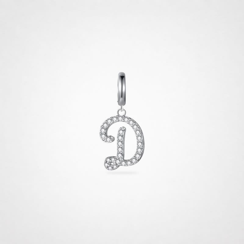 TaleClasp Elegant Script Letter D Silver Tone Initial Charm - Silver - image 0