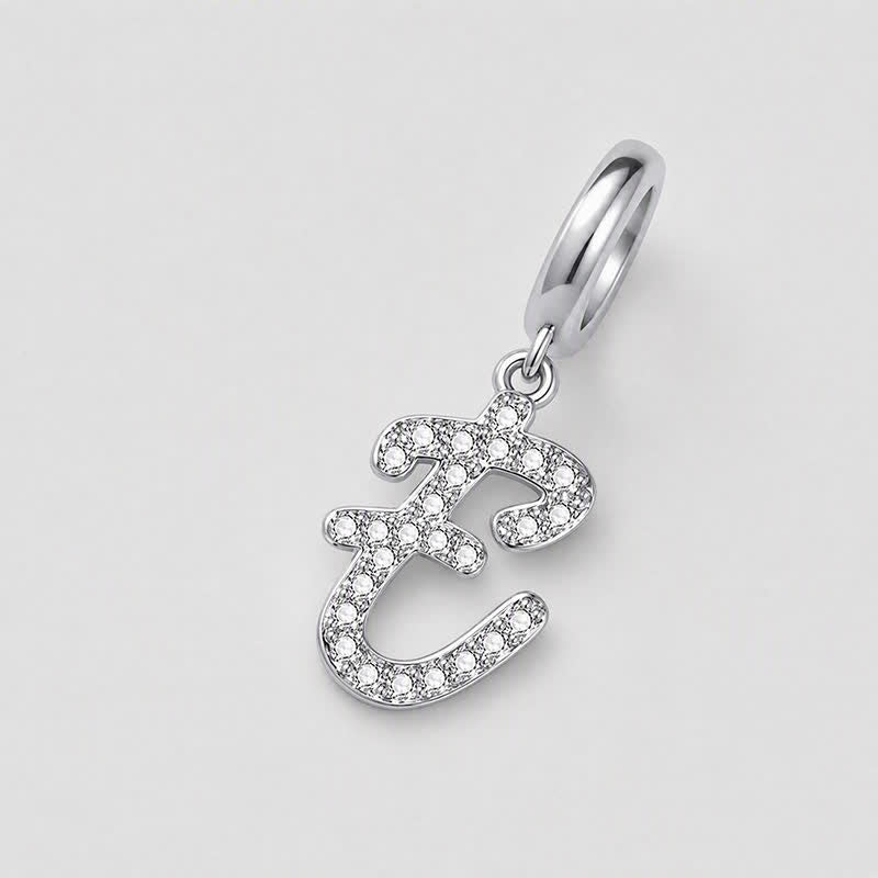 TaleClasp Elegant Script Letter E Silver Tone Initial Charm - image 3