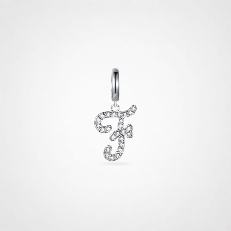 TaleClasp Elegant Script Letter F Silver Tone Initial Charm - Silver - image 0