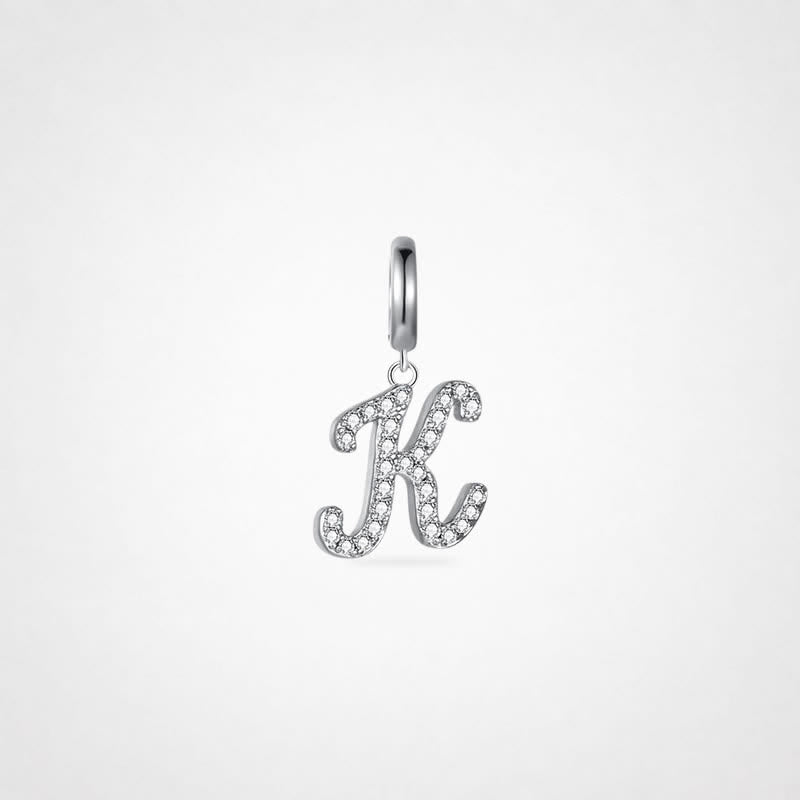 TaleClasp Elegant Script Letter K Silver Tone Initial Charm - Silver - image 0