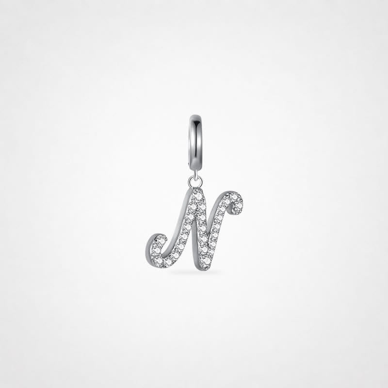 TaleClasp Elegant Script Letter N Silver Tone Initial Charm - Silver - image 0