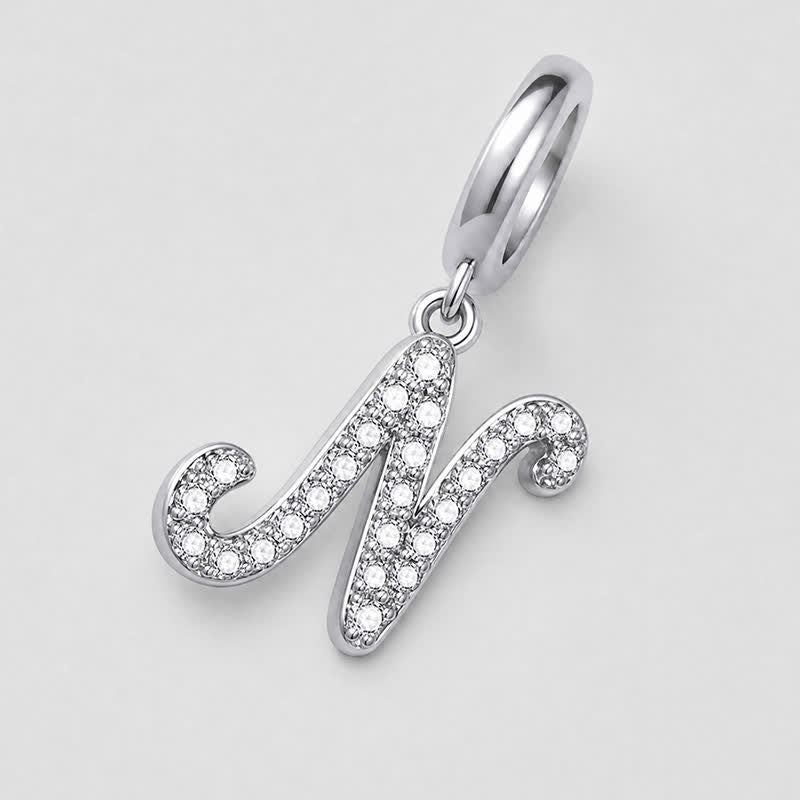 TaleClasp Elegant Script Letter N Silver Tone Initial Charm - image 3