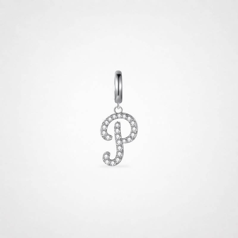 TaleClasp Script Letter P Pave Crystal Silver Tone Initial Charm - Silver - image 0