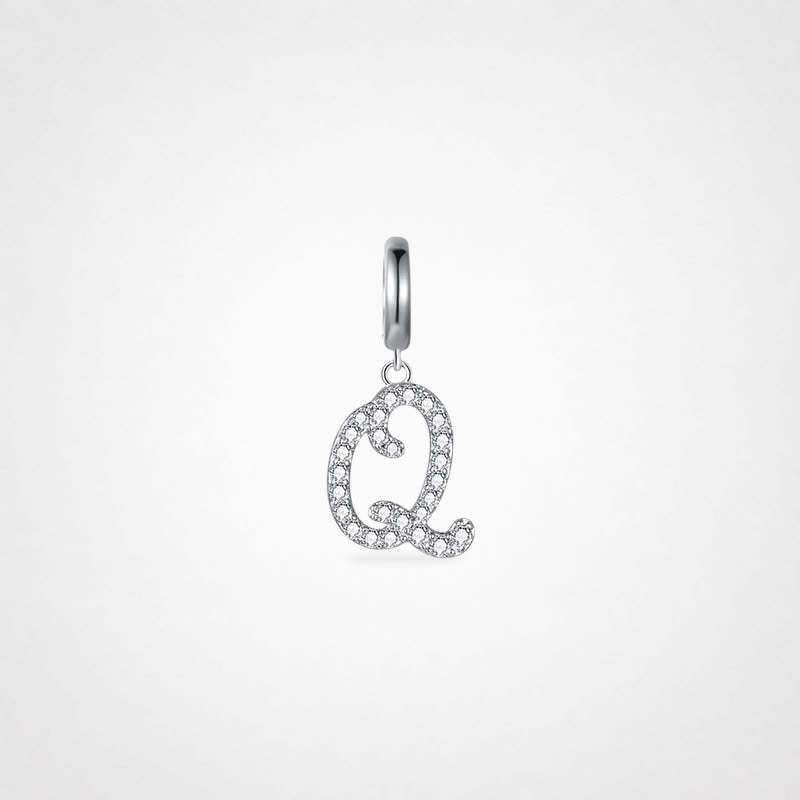 TaleClasp Elegant Script Letter Q Silver Tone Initial Charm - Silver - image 0