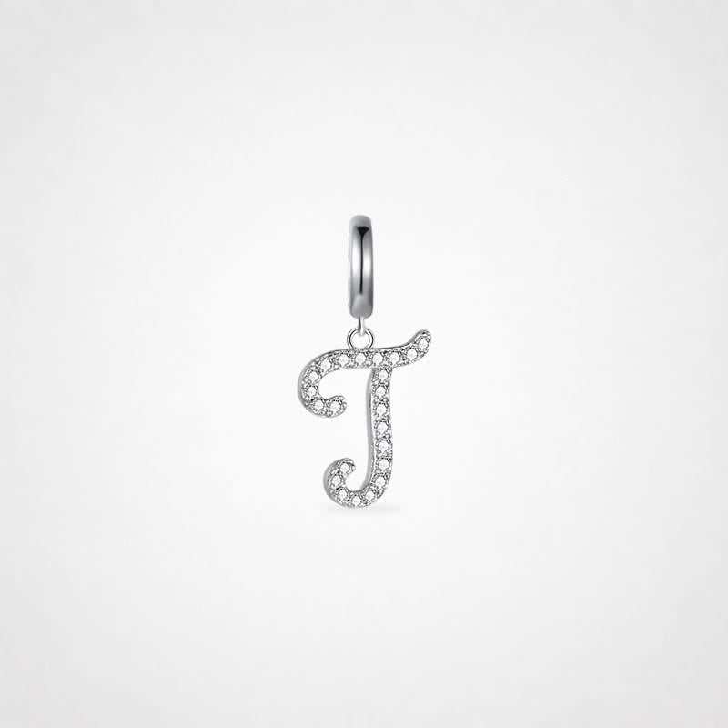 TaleClasp Elegant Script Letter T Silver Tone Initial Charm - Silver - image 0