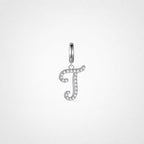 TaleClasp Elegant Script Letter T Silver Tone Initial Charm - Silver - image 0