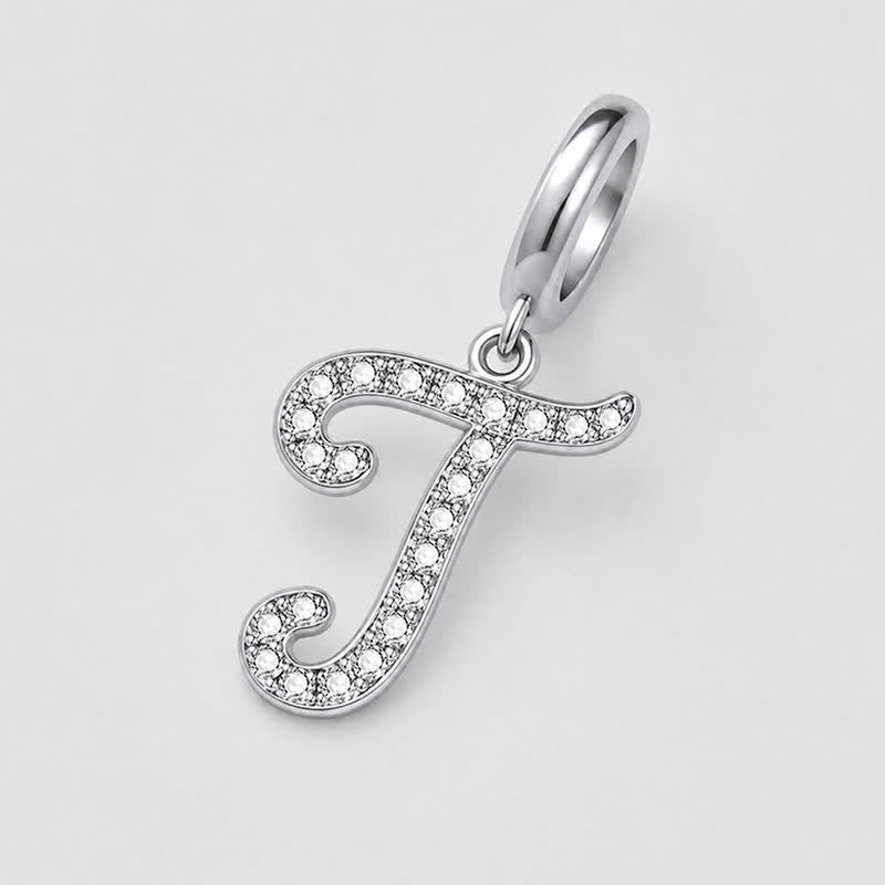 TaleClasp Elegant Script Letter T Silver Tone Initial Charm - image 3