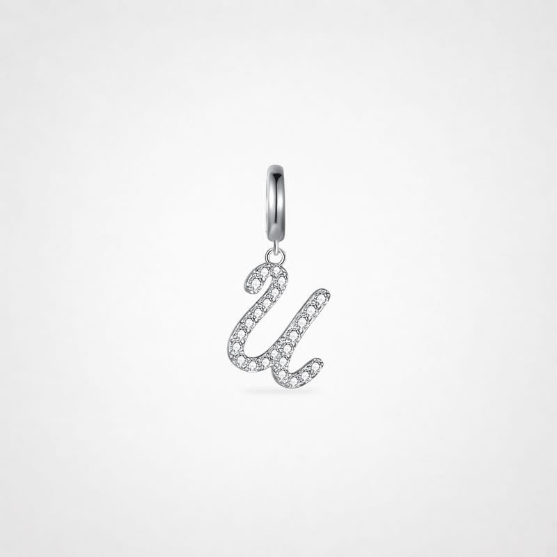 TaleClasp Elegant Script Letter U Silver Tone Initial Charm - Silver - image 0