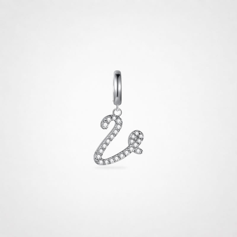 TaleClasp Elegant Script Letter V Silver Tone Initial Charm - Silver - image 0
