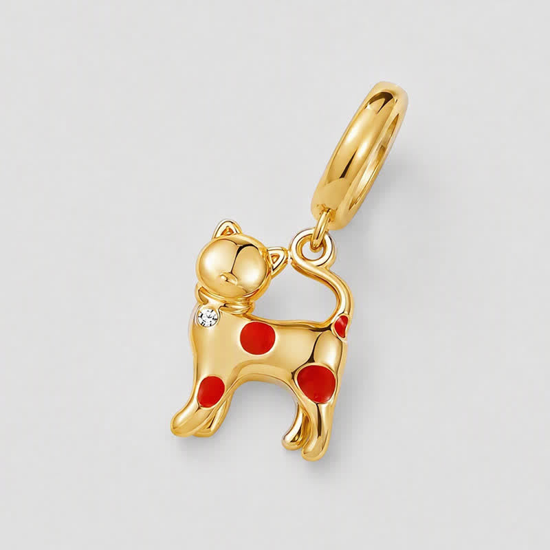 TaleClasp Playful Red Dot Cat Gold Tone Charm Pendant - Gold - image 3
