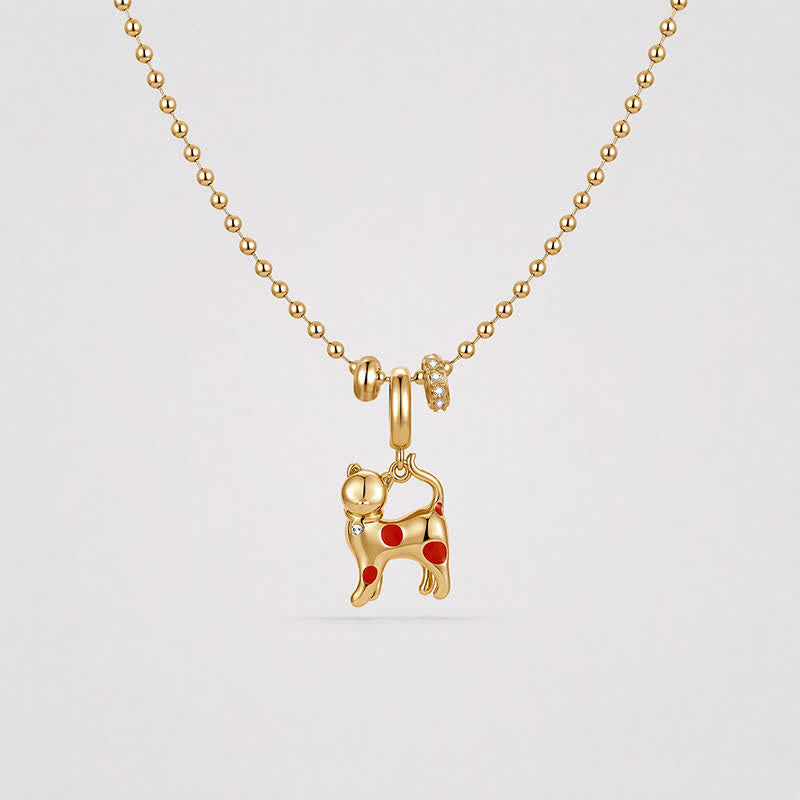 TaleClasp Playful Red Dot Cat Gold Tone Charm Pendant - image 4