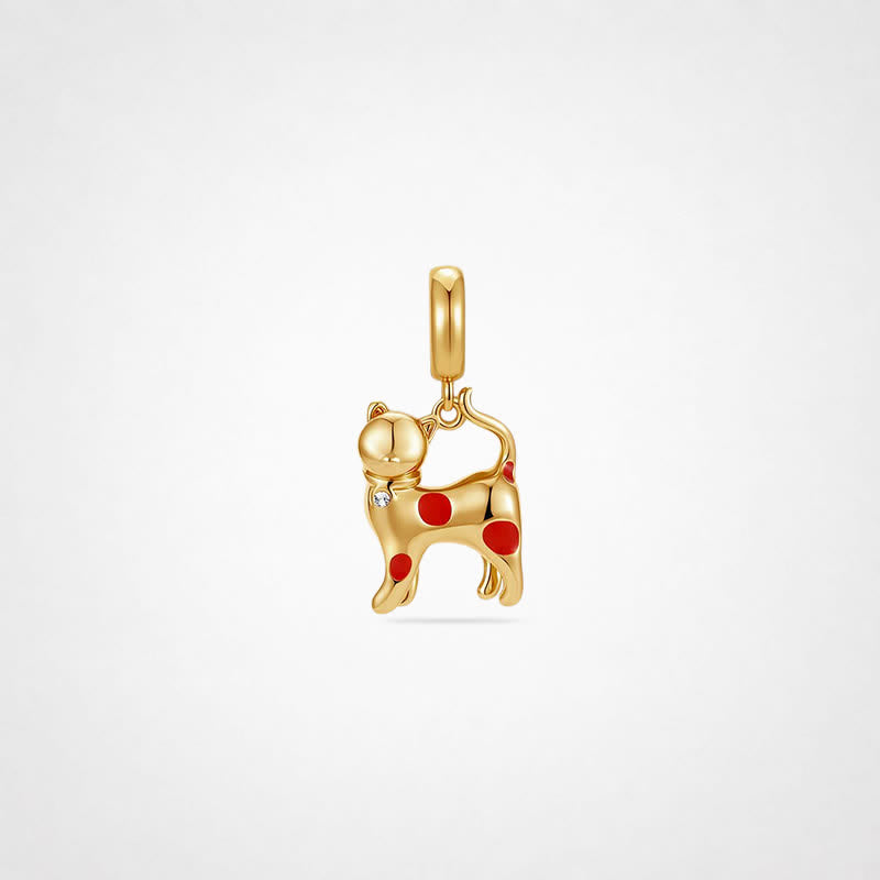 TaleClasp Playful Red Dot Cat Gold Tone Charm Pendant - image 0