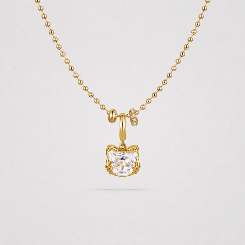 TaleClasp Double-Sided Crystal Cat Face Charm - Gold - image 4