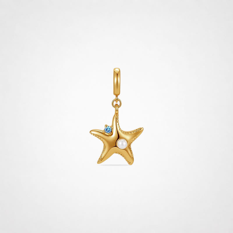 TaleClasp Ocean Pearl Starfish Blue Stone Gold Tone Charm - Gold - image 0