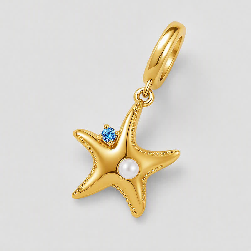 TaleClasp Ocean Pearl Starfish Blue Stone Gold Tone Charm - image 3