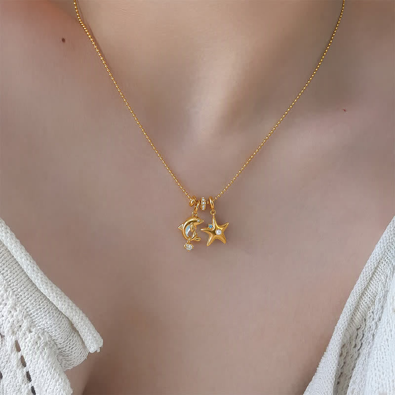 TaleClasp Ocean Pearl Starfish Blue Stone Gold Tone Charm - image 1