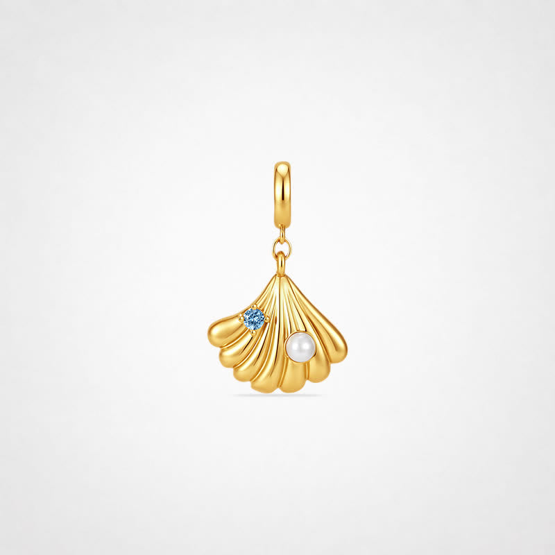 TaleClasp Ocean Shell Pearl Accent Gold Tone Charm - Gold - image 0